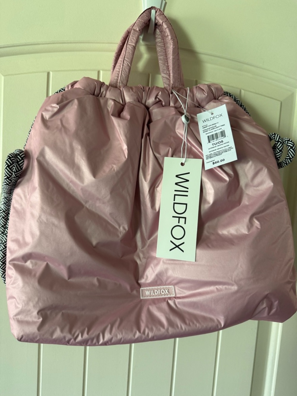 Wildfox NWT Pink Shiny Quilted Drawstring Backpack